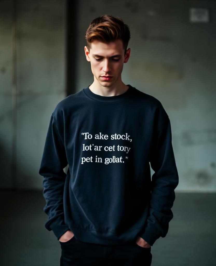 Geblurde preview van model met sweater uit de collectie
